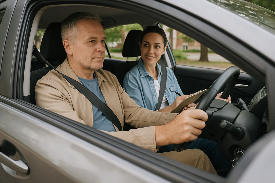 Older adult learning to drive with an instructor