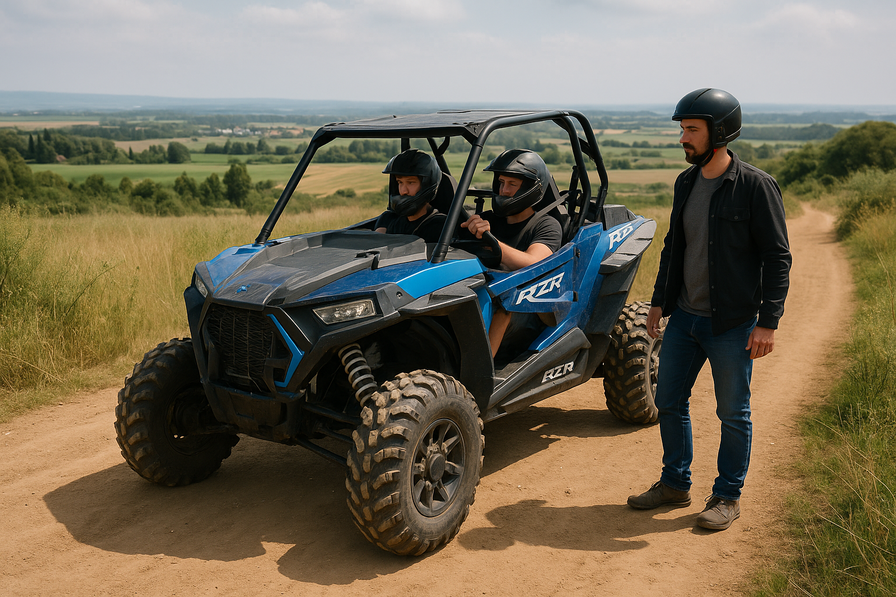 RZR vehicle on a rugged trail in Sharon area