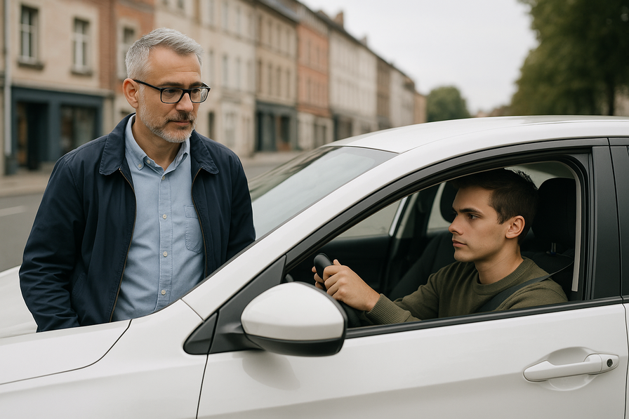 Image of a patient driving instructor teaching a student in a car