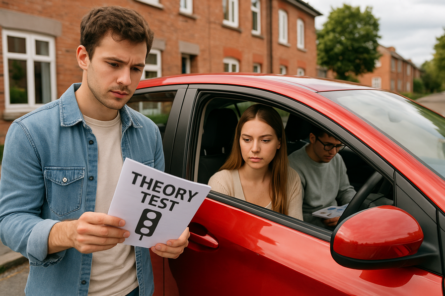Students practicing for a driving theory test