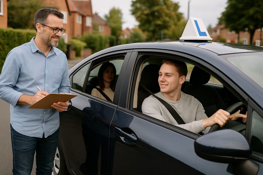 Young driver receiving driver's license with Sharon region backdrop