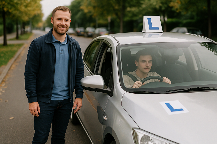 Experienced driving instructor with student in Netanya