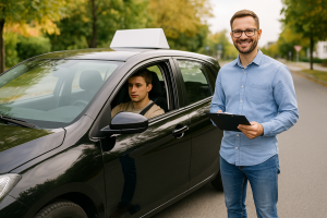 Driving instructor preparing students for a driving test in Netanya