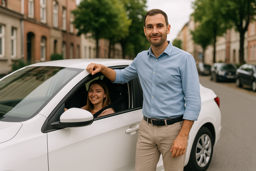 Driving instructor with high availability in Netanya teaching a student