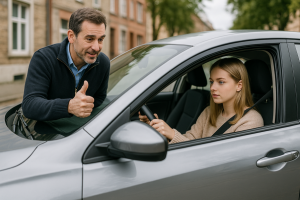 Driving instructor guiding a nervous student in Netanya